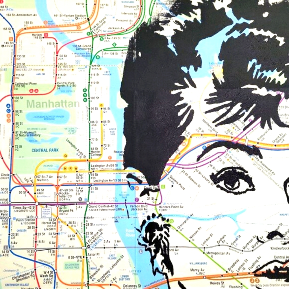 💋 Handpainted Audrey Hepburn  Unique Acrylic paint Art on NYC Subway Map - Picture 4 of 5